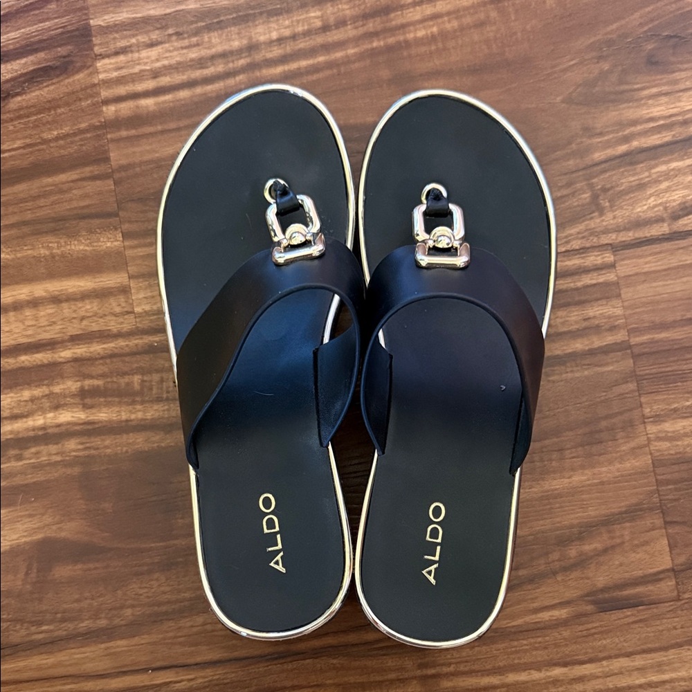 ALDO Black Platform Sandals with Gold Accents
